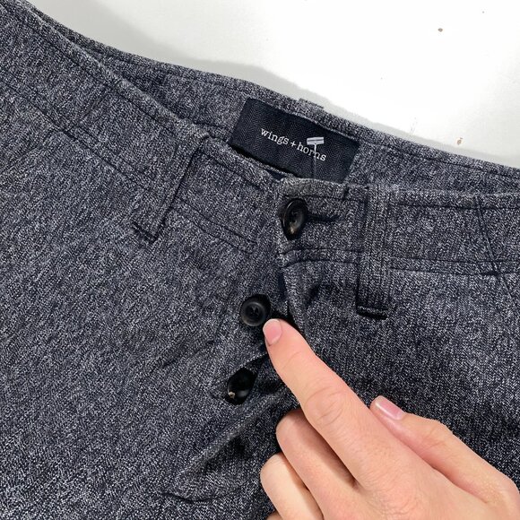 Wings + Horns Button Fly Knit Tapered Fit Gray Cropped Trousers men's size 30x25 - Picture 3 of 8